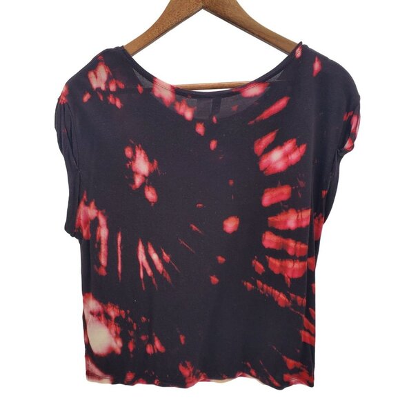 Divided Womens Black Pink Tie Dyed Tiger Crop Top Size 2 Upccyled Bleached Y2K - Picture 2 of 9